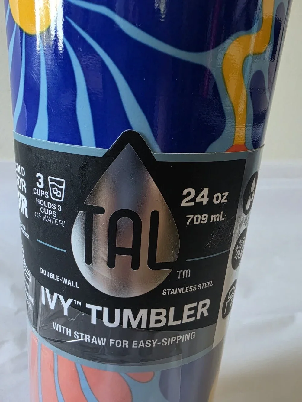 TAL Stainless Steel Double Wall Ivy Tumbler With Straw 24 oz. Multi-Color NWT